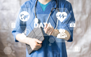 Doctor pushing button data service virtual healthcare in network