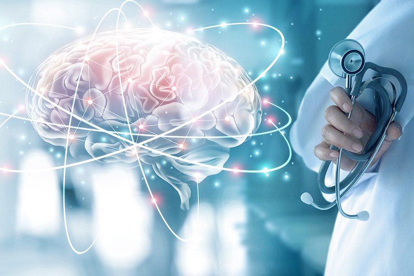 Doctor checking brain testing result with computer interface, Ab patient centricity
